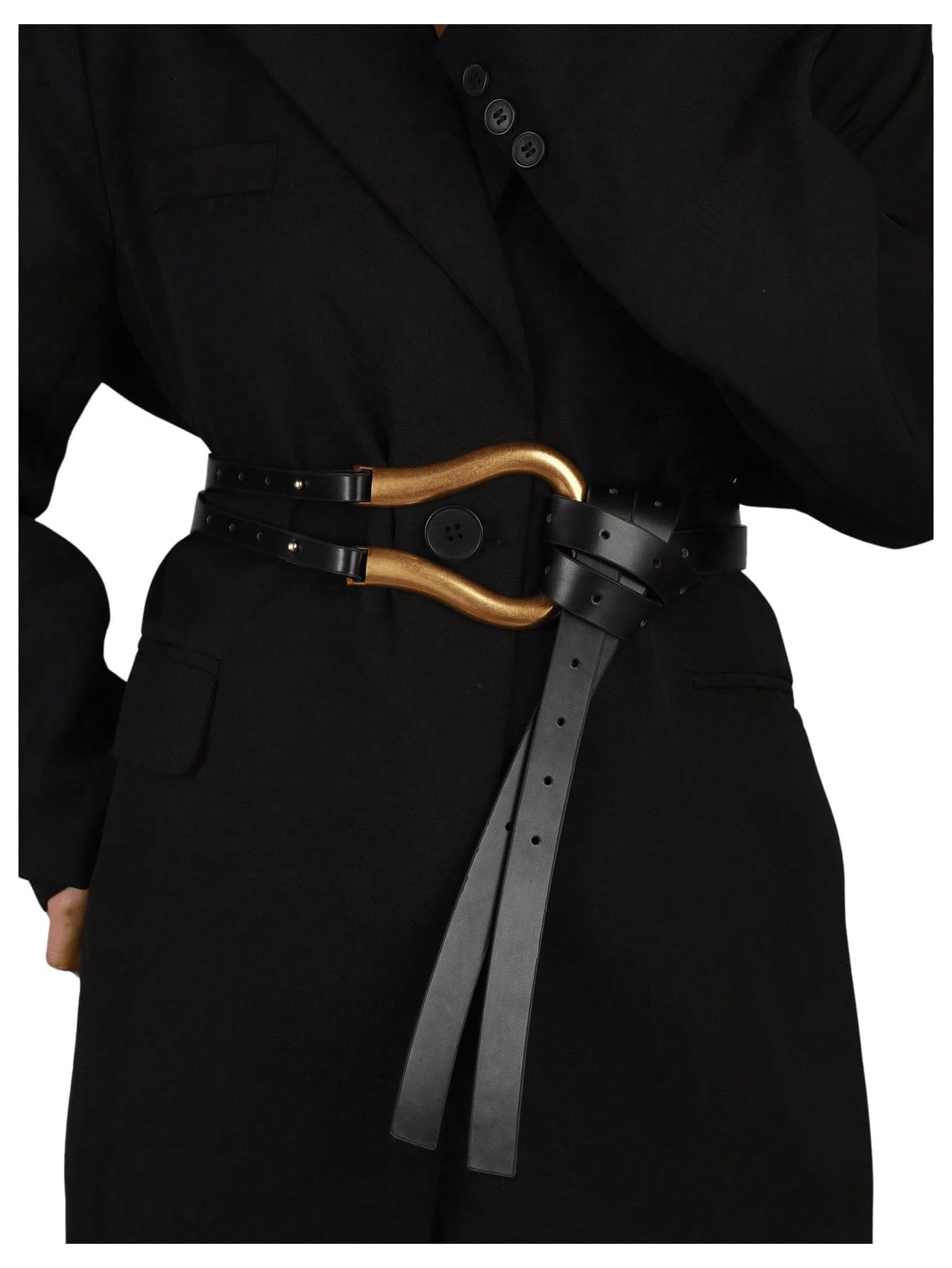Wasegia Women's Medieval Renaissance Wrap, PU Leather Pirate Viking Accessory with Gold Buckle, Adjustable Corset Style for Halloween Cosplay LARP Costume & Daily Outfits (BLACK)