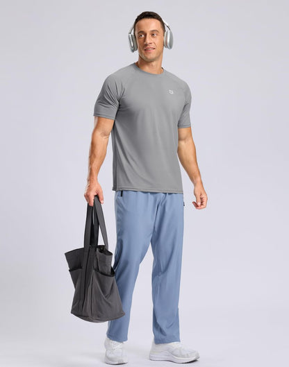 G Gradual Men's Athletic Workout T-Shirts Moisture Wicking Cooling Running Shirts Short Sleeve Performance Tee for Gym Tennis(Light Grey,4XL)