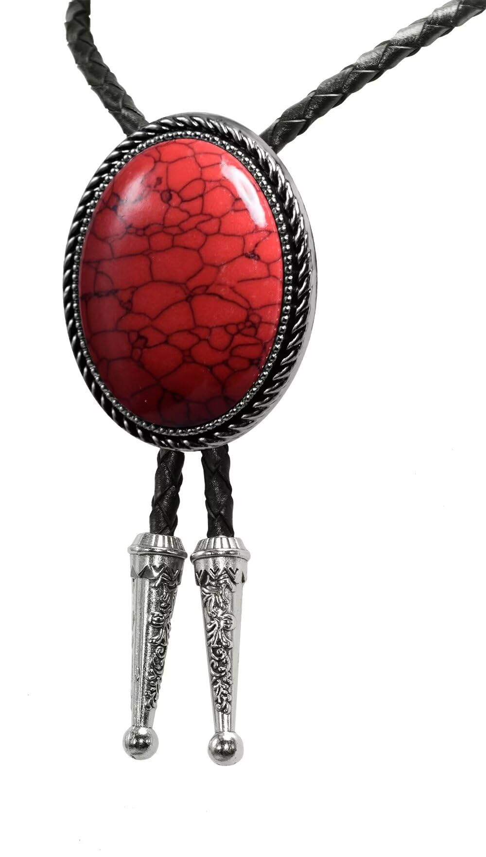 GURANSE Bolo tie With Natural Stone Stripes Round Cowboy Western Style Necktie More Color