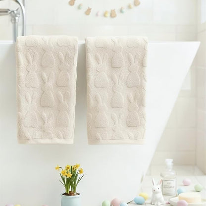 Artoid Mode 4 Pcs Beige 3D Rabbit Jacquard Easter Hand Towels