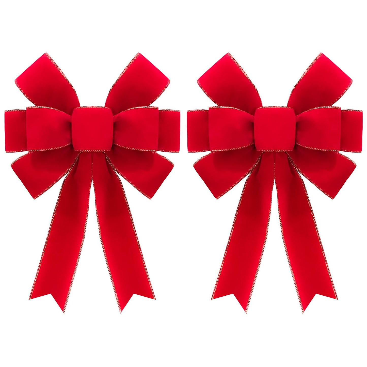 2pcs 16-Inch Velvet Red Bows for Christmas Tree, Handmade Christmas Bow Tree Topper-Gold Wire-Fluffy Sturdy Shape-Retaining, Gift Boxed & Ready-to-Use for Wreath Floral Fireplace Outdoor Car Garden