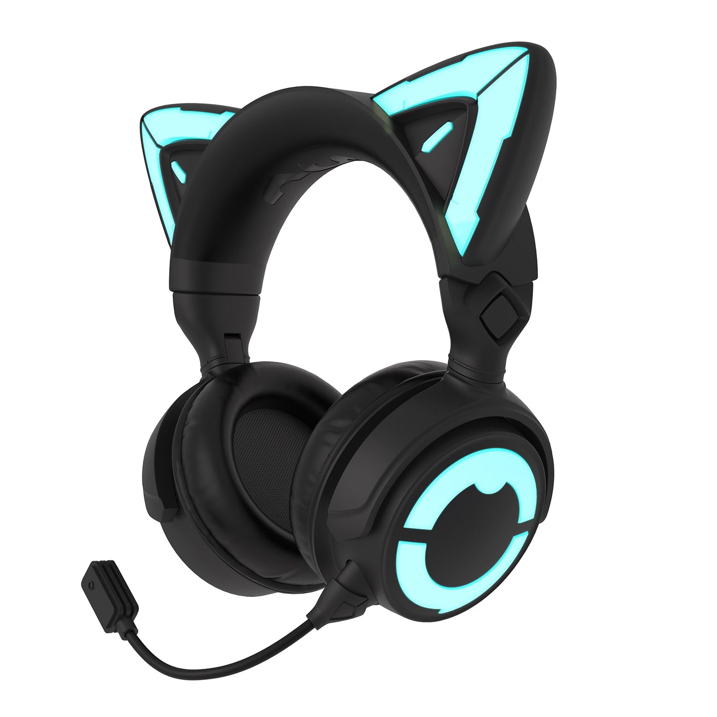 YOWU Cat Ear Headphones 4GS - RGB Gaming Headset with Mic & 2.4G USB/Type C Dongle for PC/PS4/PS5/XBOX/Switch, Wired/Wireless Bluetooth Headphones(Black)
