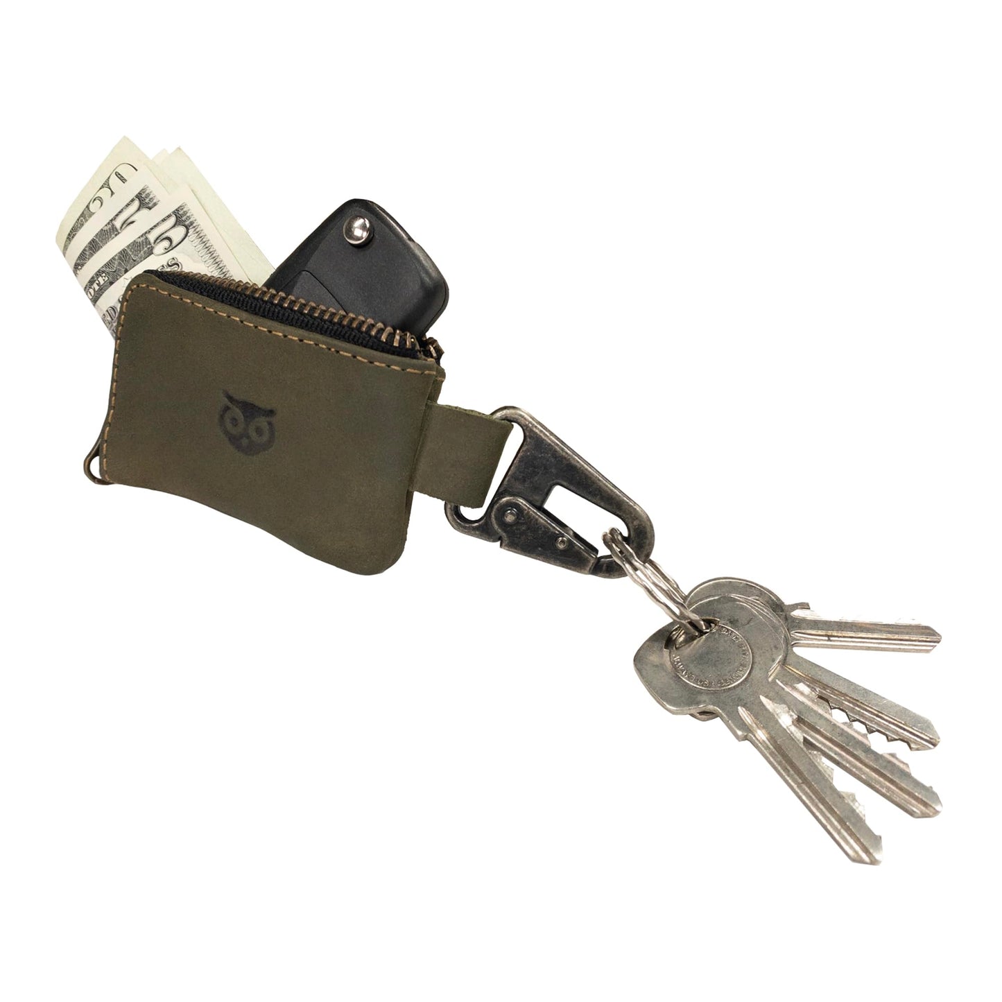 Hide & Drink, Leather Car Key Holder/Headphone & Charging Cables/Memory Cards/Flash Drives/Cash Zipper Case with Clasp Handmade :: Dark Jade