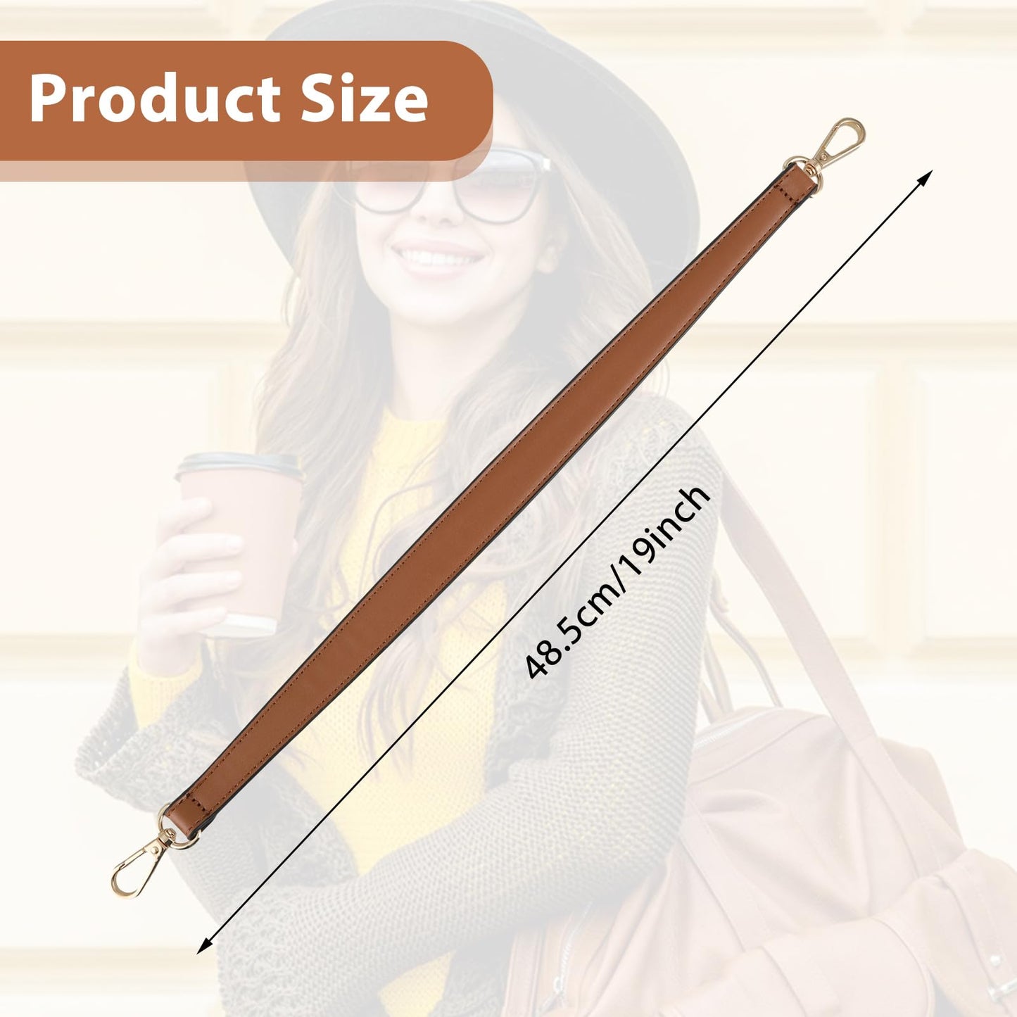 Prasacco Brown Leather Purse Strap Handle 19 Inch Bag Strap Replacement with Swivel Clasps, Short Style, Short Style, Please Confirm the Size Information