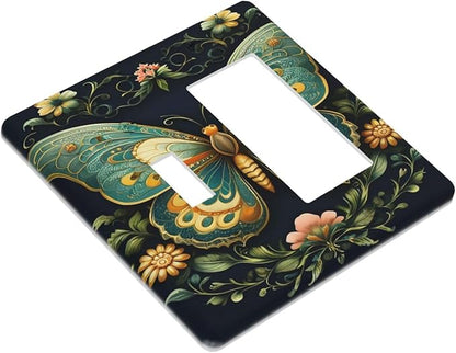 Butterfly, Ornate, Floral Design, Symmetrical, Detailed, Intricate Pattern, Vibrant Colors, Teal, Orange, Yellow, Dark Background, Decorative Art, L