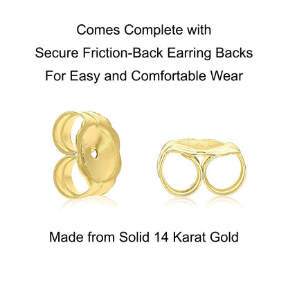 Solid 14k Yellow Gold Solitaire Round Cubic Zirconia CZ Stud Earrings with 14k Gold Butterfly Push Backings