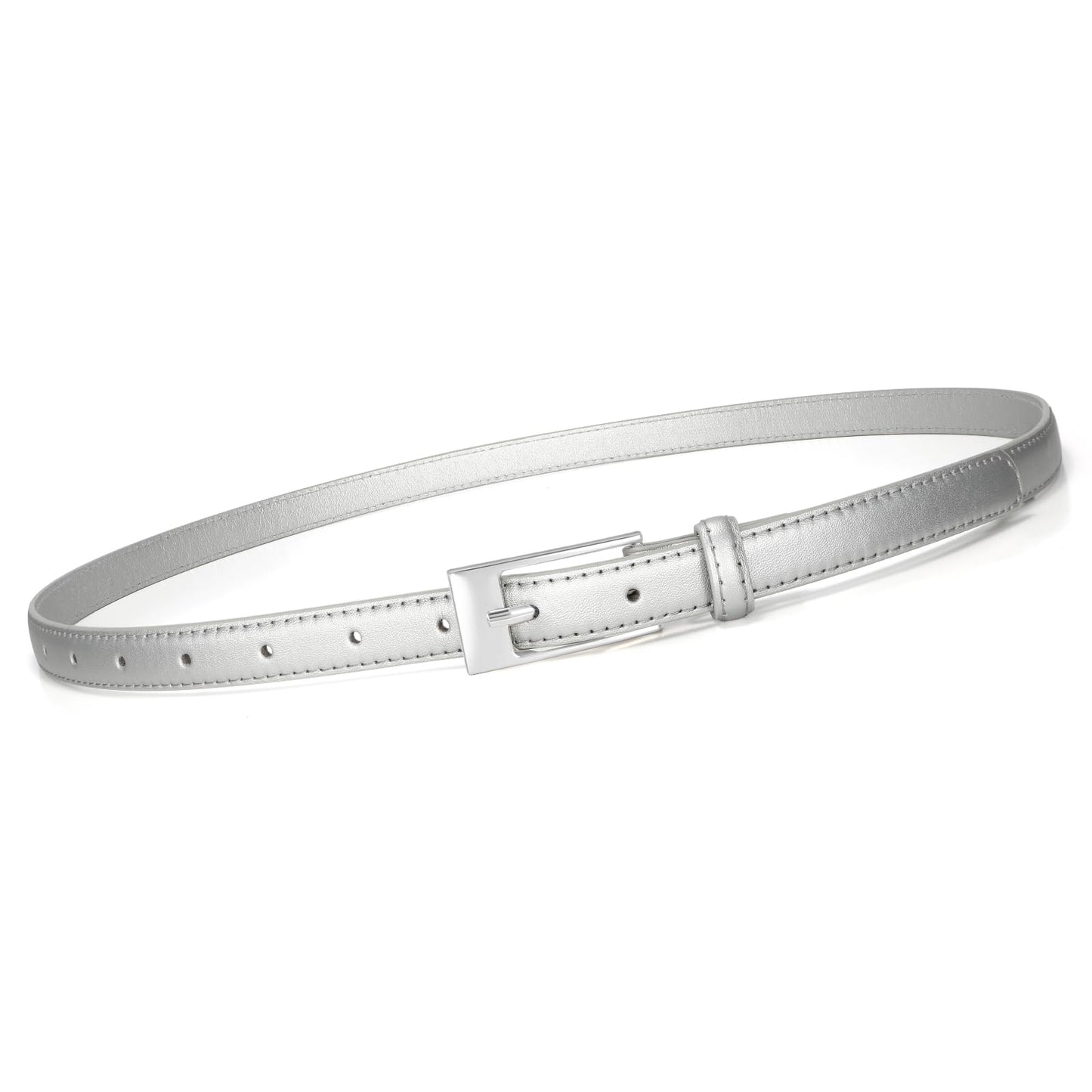 VONMELLI Thin Belts for Women Skinny Leather Sliver Belt Women for Dress Jeans Fashion Waist Belt with Sliver Buckle, S