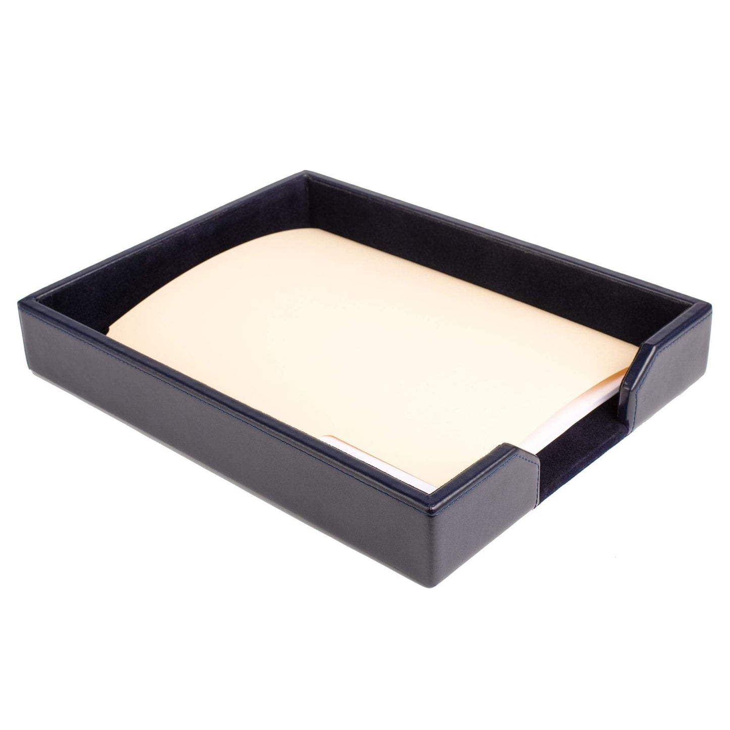 DACASSO Bonded Leather Desktop Letter Tray - Luxury Letter Holder & Paper Organizer for Desk - Office Organization & Executive Desk Decor - (Navy Blue) 13.5 x 10.5 x 2