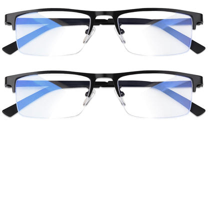 Anourney Blue Light Blocking Glasses, Lightweight Metal Half Frame Computer Reading/Gaming/TV/Phones Glasses,Filter UV Ray/Computer Glare with Spring Hinge Eyeglasses(2PCS Black)