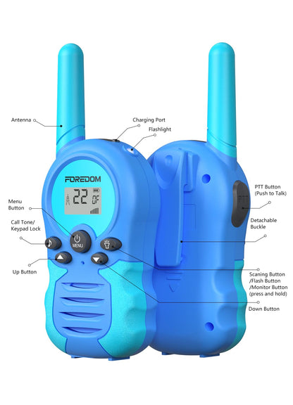 FOREDOM Rechargeable Walkie Talkies for Kids Walkie Talkies Long Range for Boy & Girl Age 3 to 12 Year Old Birthday Toys - 2 Pack