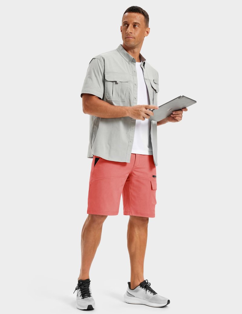 TACVASEN Mens Cargo Shorts Outdoor Lightweight Quick Dry Casual Golf Summer Hiking Dress Work Shorts Fishing Elastic Waist Pink 30