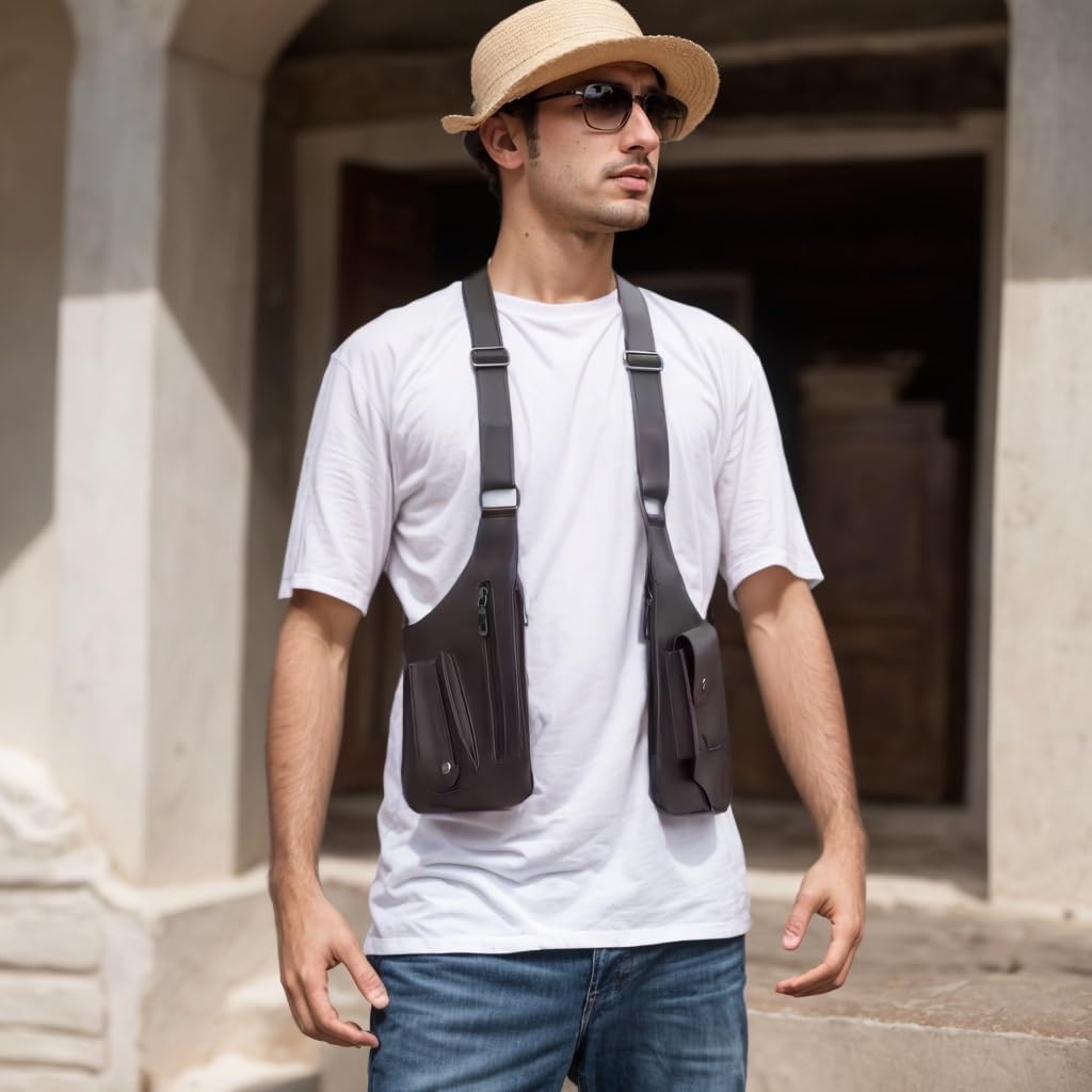 MaiQidd Anti-Theft Bag With Double Shoulder Armpit Bag, Underarm Strap Wallet Pocket Holster Phone Leisure Double Shoulder Pouch For Men (Brown)