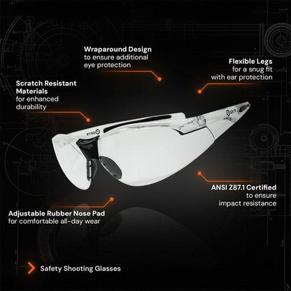 GRITR Shooting Glasses - ANSI Z87.1 Safety Glasses w/Anti-Fog Lenses - Scratch Resistant Protective Eyewear for Shooting Range, Sports, Work, Indoor & Outdoor Activities, Transparent Frame