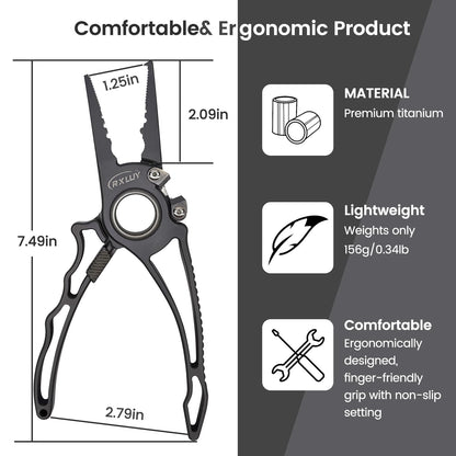 RXLUY Titanium Fishing Pliers, Premium Saltwater Fishing Gear, Tungsten Cutters, Split Ring Hook Remover, Fish Plier Holster with Retractable Lanyard, Ice Sea Fishing Kit Gifts for Men (with Lock)