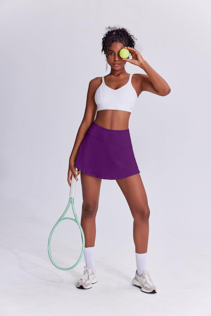 PINSPARK Tennis Skirts Women Pleated Mini Skirt Lightweight Athletic Skort with Pocket Flowy Golf Outfits Y2K Workout Skirt,Purple Medium