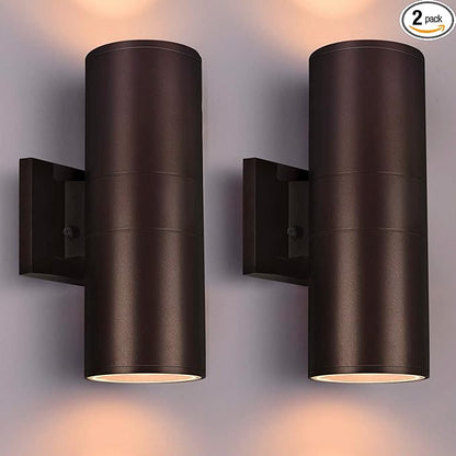 Dusk to Dawn Outdoor Lighting, Modern Up Down Porch Lights Outdoor Cylinder, Oil Bronze Waterproof Wall Sconce, E26 Base, Exterior Light Fixture Wall Mount, ETL, Pack of 2