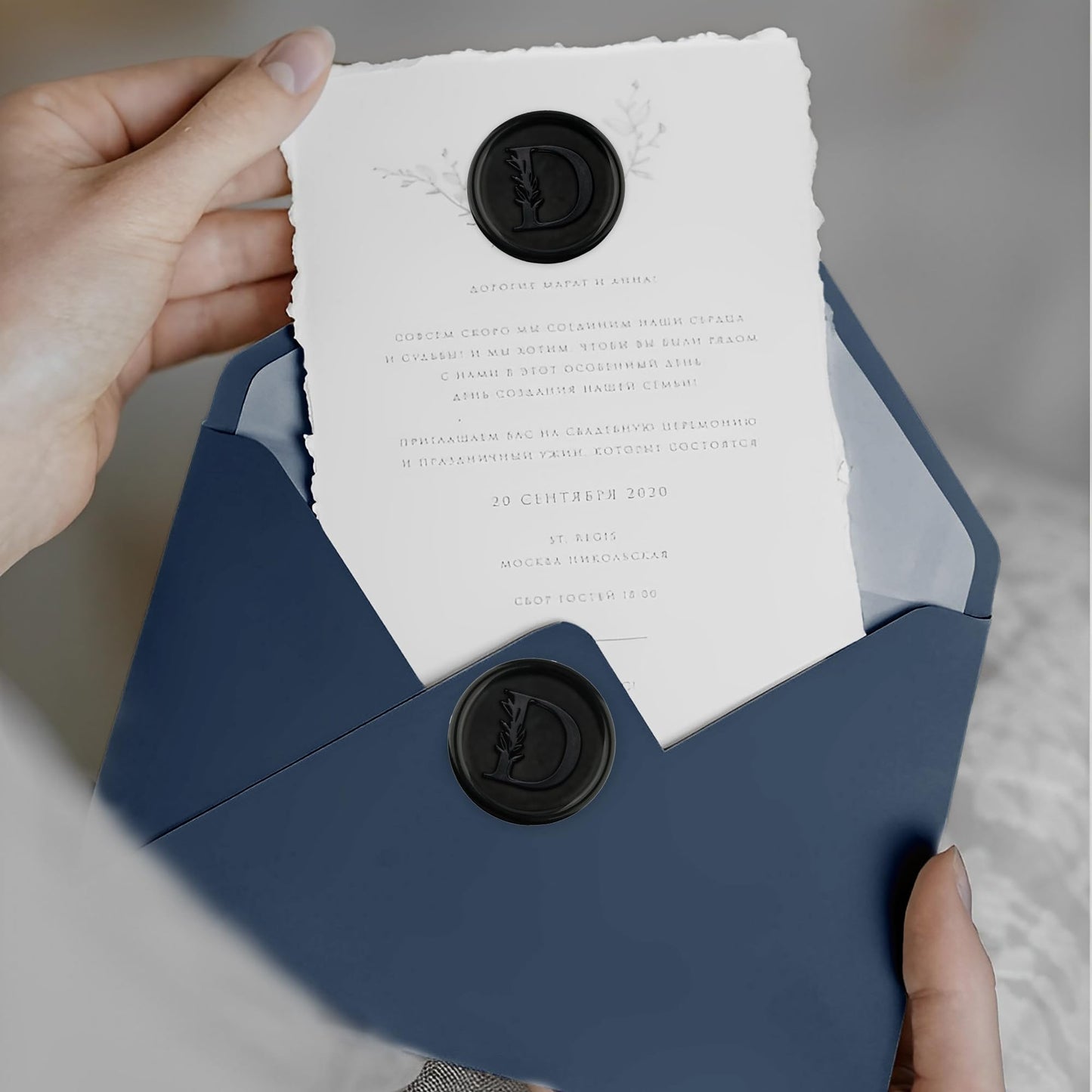 50Pcs Black Wax Seal Stickers Handmade Vintage Botanical Leaves Adhesive Letter Wax Stickers for Wedding Party Invitations, Envelope, Gift Wrap, Christmas(Initial V, Black)