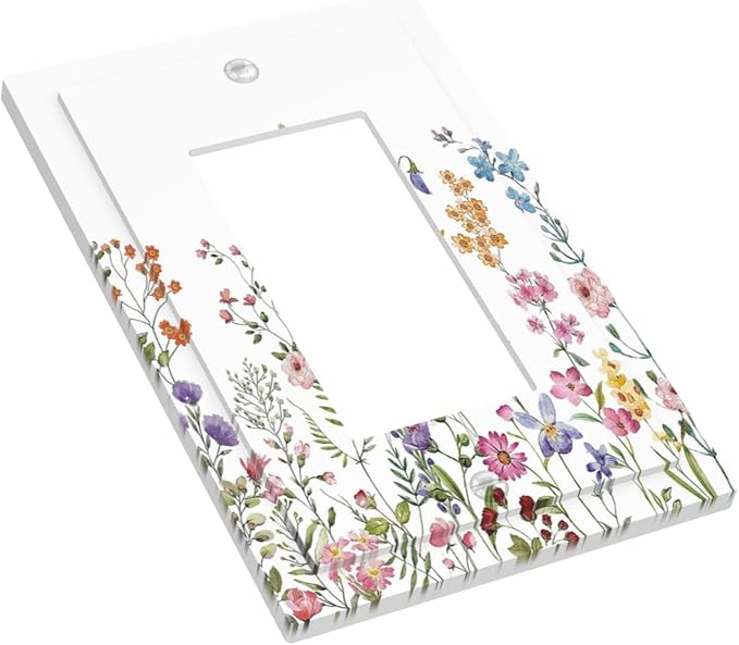 Rustic Wild Floral Vintage Watercolor Flower Single Rocker/Decora Light Switch Plate Decorative 1 Gang Outlet Cover Faceplate GFCI Electrical Receptacle Wallplate Dimmer for Bathroom Home Decor