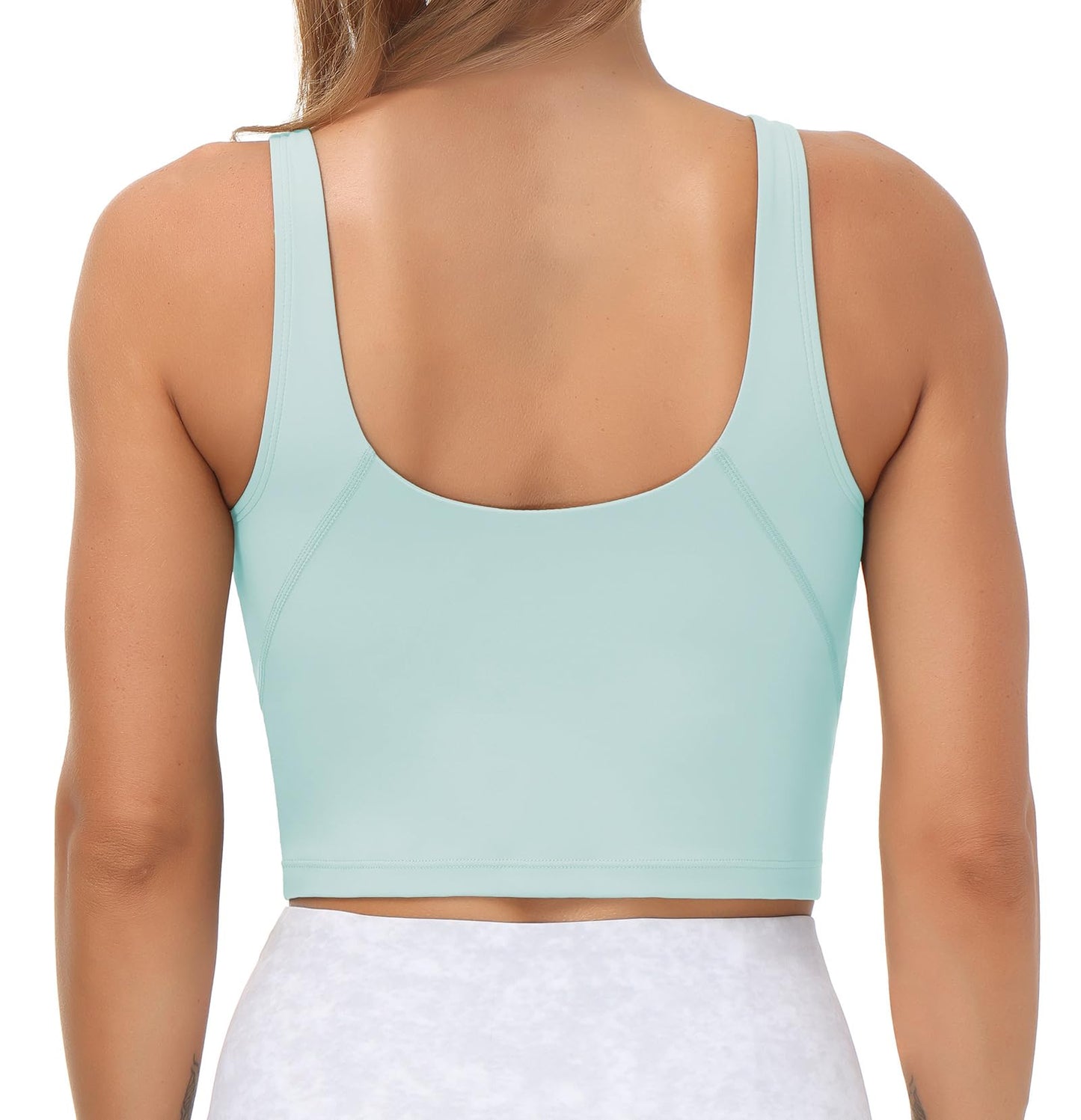 Women’s Longline Sports Bra Wirefree Padded Medium Support Yoga Bras Gym Running Workout Tank Tops (Light Blue, Large)