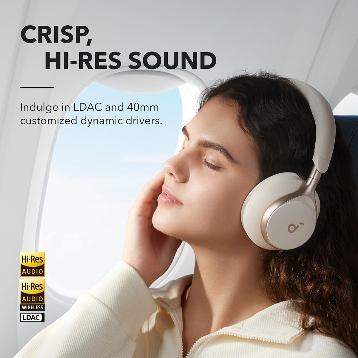 Soundcore by Anker, Space One, Active Noise Cancelling Headphones, 2X Stronger Voice Reduction, 40H ANC Playtime, App Control, LDAC Hi-Res Wireless Audio, Comfortable Fit, Clear Calls, Bluetooth 5.3