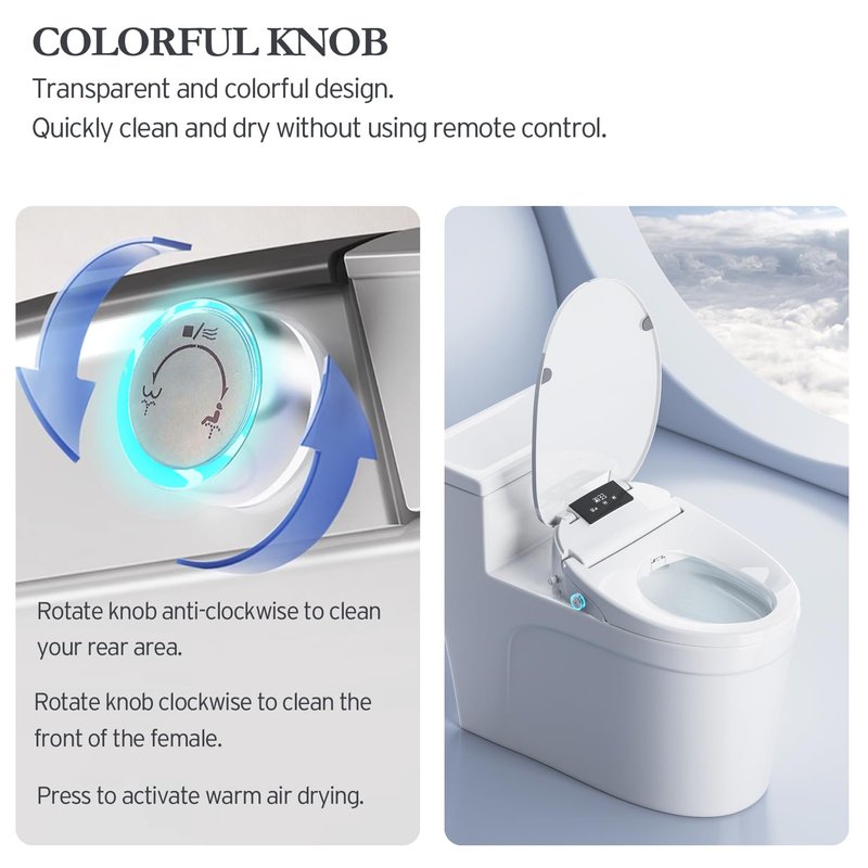 XCQQ Electric Bidet Toilet Seat with Remote, Heated Toilet Seat, Instant Warm Water, Warm Air Dryer, Rear & Feminine with Oscillating Cleansing, Night Light, Slow Close Lid, LED Display - Elongated