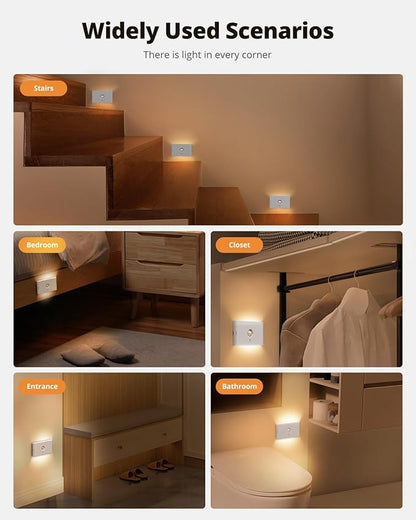 wowatt Rechargeable Motion Sensor Stair Light, White Night Lights with Magnetic Mount, Dimmable Stair Lights Indoor for Stairway, Hallway, Kitchen, Bathroom(6 Packs)