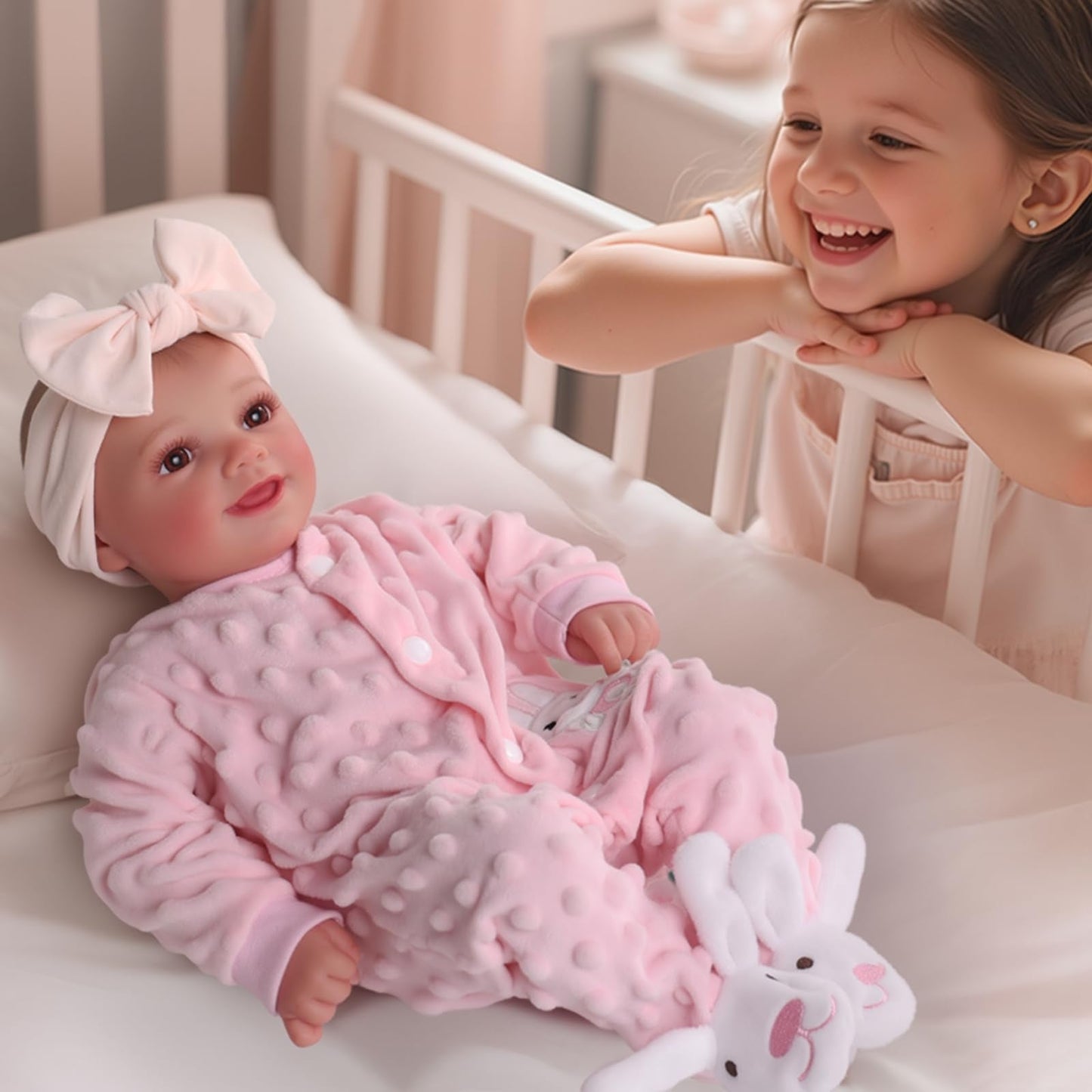 BABESIDE Reborn Baby Dolls Sunny - 17Inch Cute Soft Vinyl Realistic Baby Doll Poseable Smiling Real Life Baby Dolls with Complete Accessories for 3+ Years Old Gifts