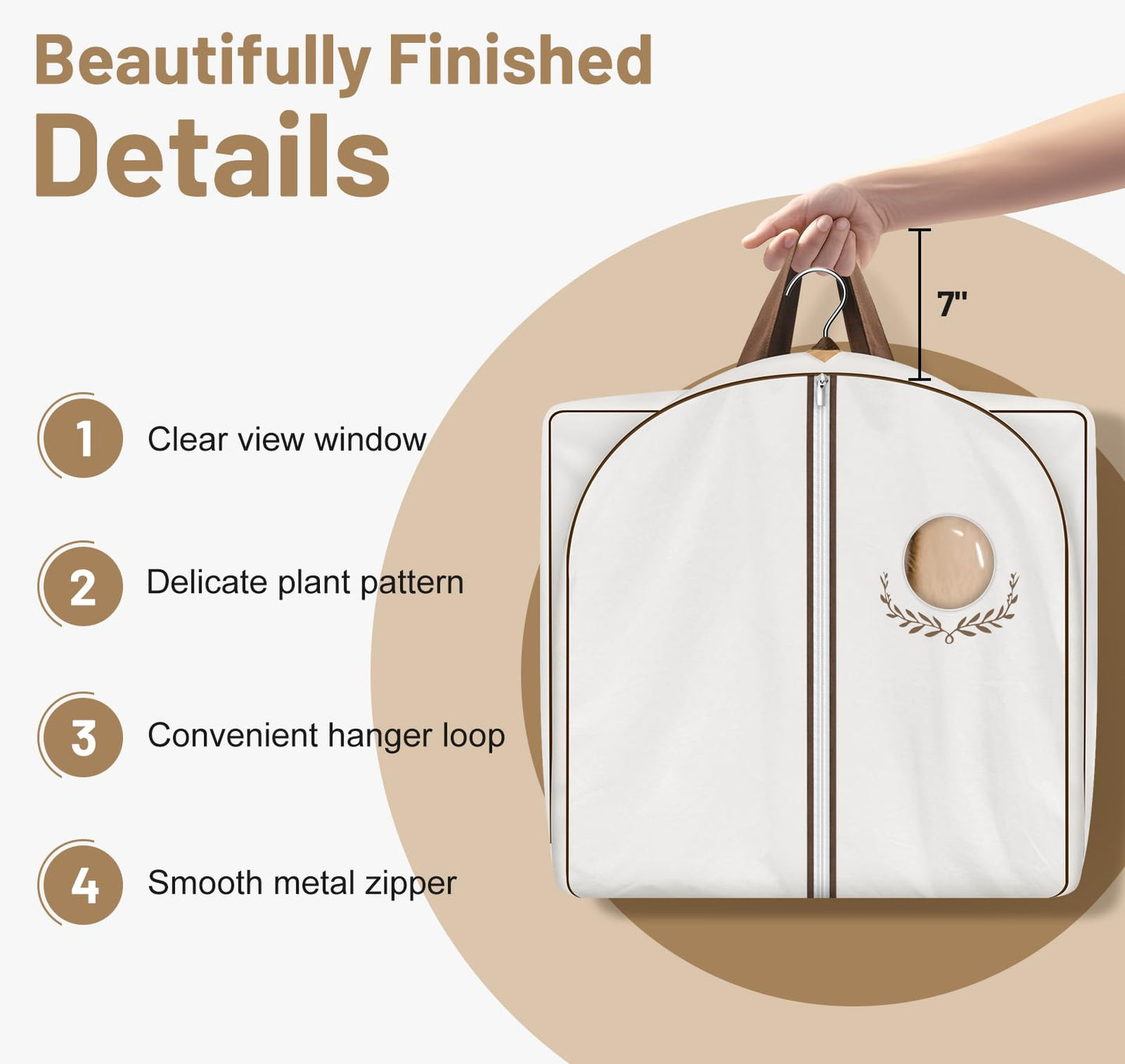 MISSLO 40" Cotton Garment Bags for Travel Waterproof Suit Bag Travel Mens Breathable Suit Cover Foldable Fur Coat Covers for Closet Storage for Women Short Hanging Clothes Bag for Jacket, Shirt, Dress