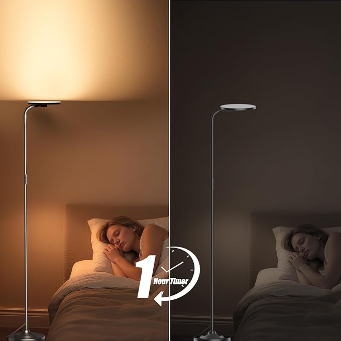 36W LED Floor Lamp, Upgrade Super Bright Standing Lamp, Modern Stepless Dimmable Torchiere Tall Lamp with Remote Control, 350°Rotating Head Reading Floor Lamp for Living Room, Bedroom, Office