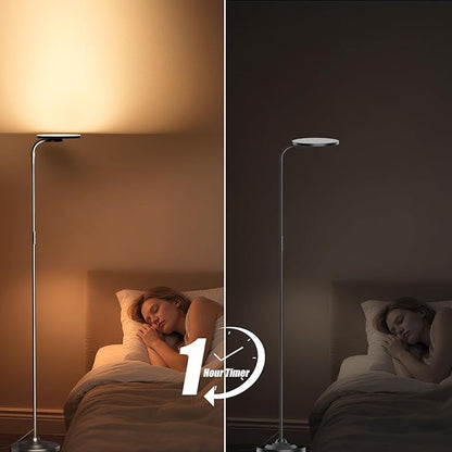 36W LED Floor Lamp, Upgrade Super Bright Standing Lamp, Modern Stepless Dimmable Torchiere Tall Lamp with Remote Control, 350°Rotating Head Reading Floor Lamp for Living Room, Bedroom, Office