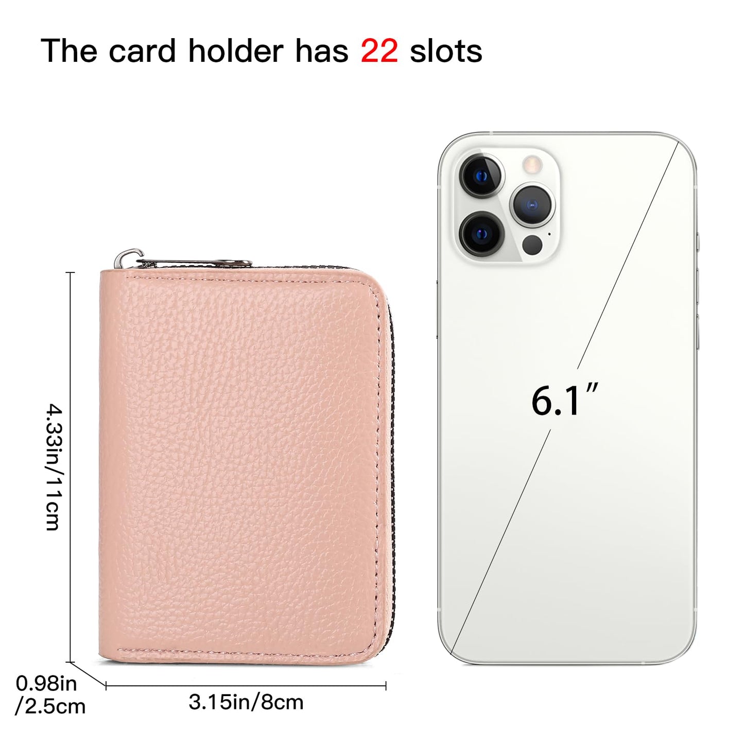 SENDEFN Women's Credit Card Holder Small Leather Card Case Compact ID Case Organizer Zipper Ladies Wallet with 22 Slots