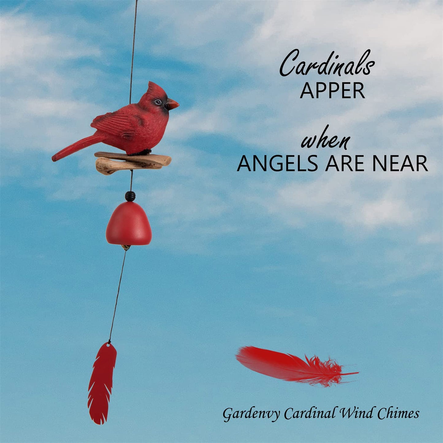 Gardenvy Cardinal Bird Wind Chime, Cardinal Gifts for Glory Mother’s Love Gift, Bird Bell Chimes for Garden Backyard Church Hanging Decor, Red