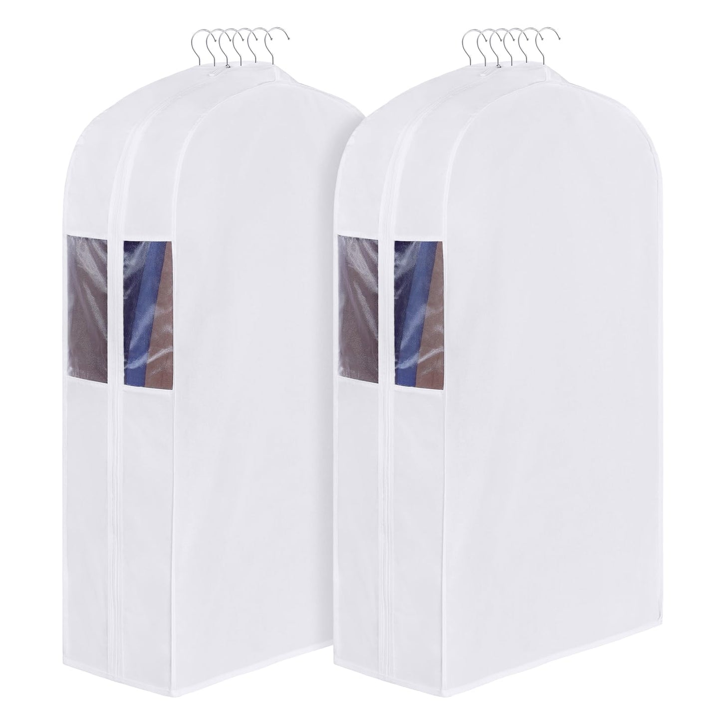 Univivi Premium Cotton Garment Bags for Hanging Clothes and Storage, 40 Inch Washable Suit Cover Bag with Extra Large 10" Gusset & Clear Window - Perfect for Suits, Coats, Jackets - 2 Pack