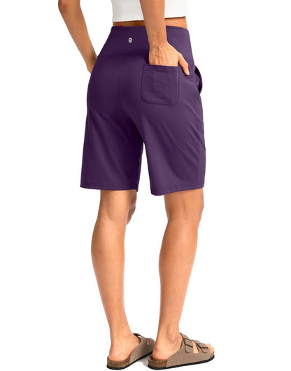 G Gradual Women's Bermuda Long Shorts with Pockets 9" High Waisted Knee Length Shorts for Women Walking Athletic Workout(Purple,S)