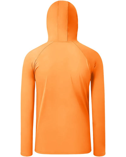 DRONIRING Boys Hooded Fishing Shirt with Mask, Kids UPF 50+ Long Sleeve Rash Guard Hoodie, Sun Protection Beach Swim Shirts Orange