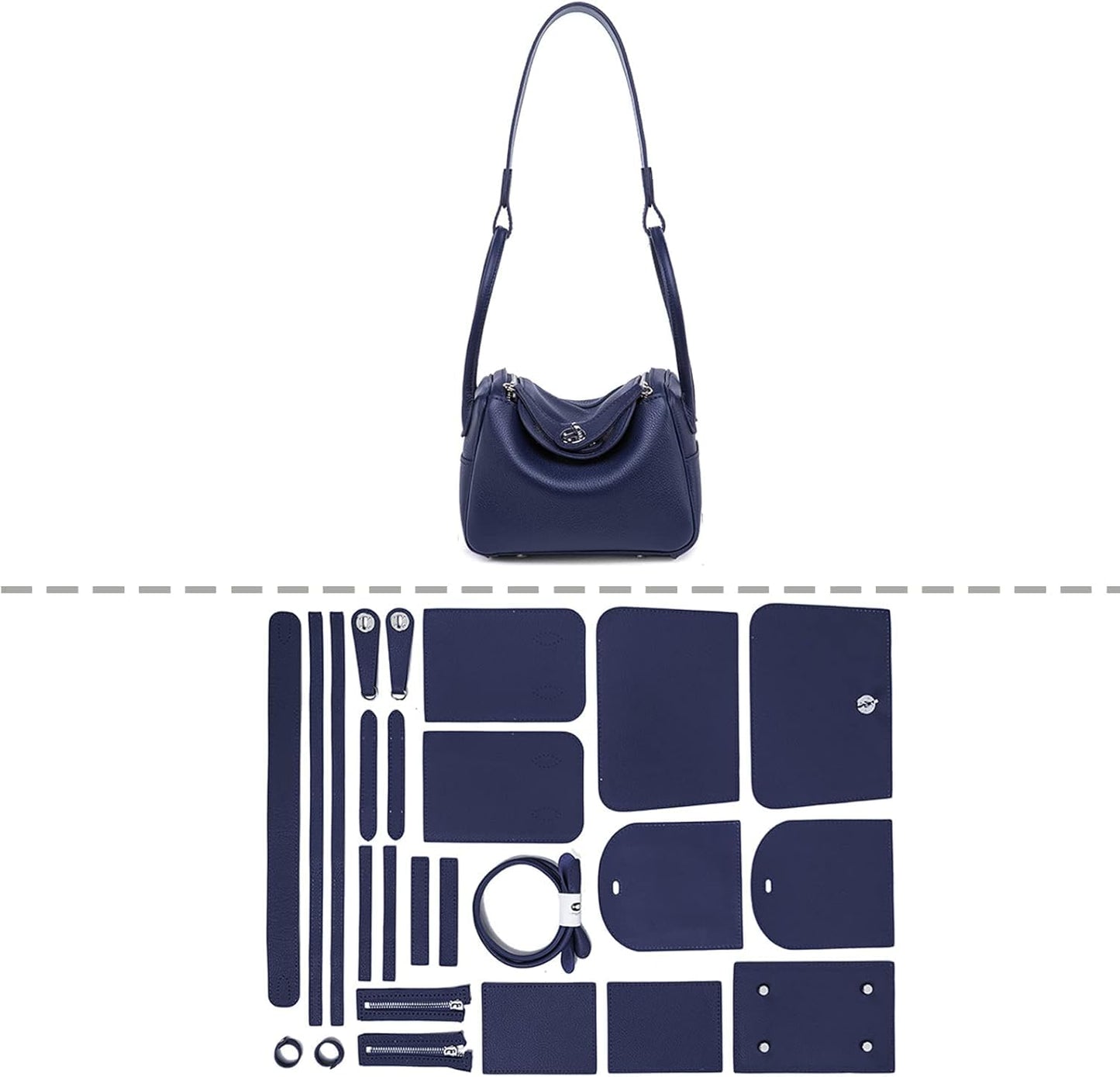 POPSEWING DIY Bag Kit, Leather Shoulder Bag Kit (Large, Navy Blue)