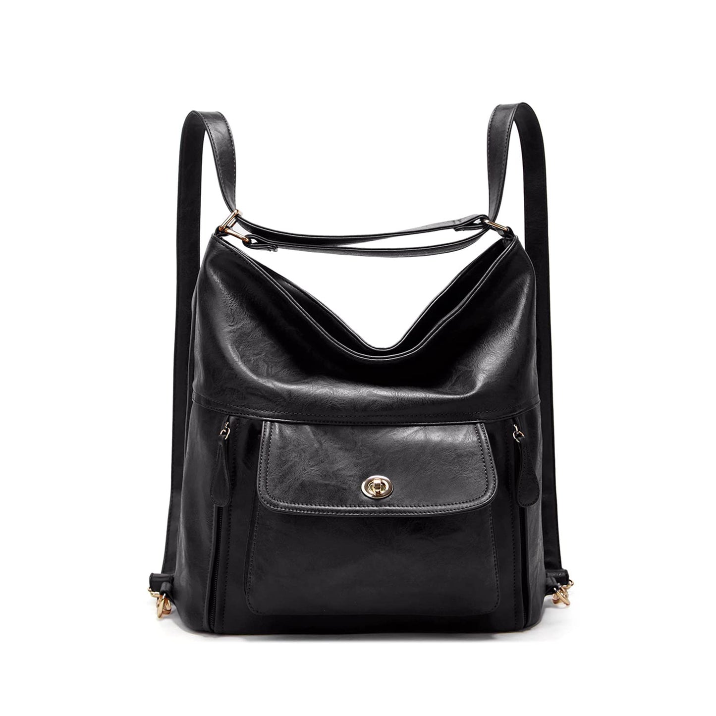 myfriday Vintage Leather Fashion Backpack Purse for Women Large Capacity Convertible Backpack Travel Daily Daypack (Black)