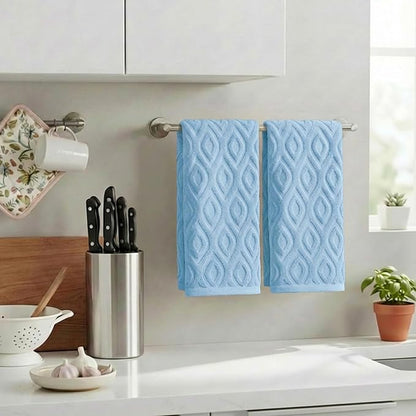 Artoid Mode 2 Pcs Light Blue 3D Diamond Grid Jacquard Hand Towels