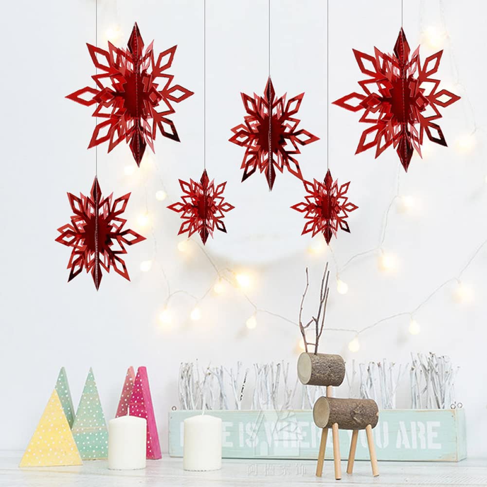 CNUSER Winter Wonderland Snowflakes Party Decorations 3D Card Hanging Paper Centerpieces for Birthday,Christmas Tree(Red)
