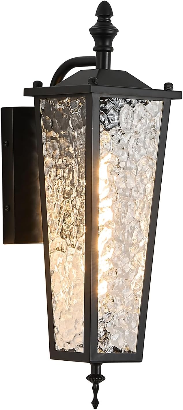 Outdoor Wall Light,Black E26 Base 16.7in - Exterior Waterproof Lantern Metal with Clear Glass,Farmhouse Porch Sconce Wall Mount Lighting,for Garage,Patio,Front Door,Entryway