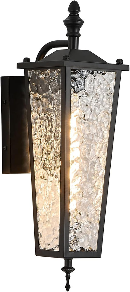 Outdoor Wall Light,Black E26 Base 16.7in - Exterior Waterproof Lantern Metal with Clear Glass,Farmhouse Porch Sconce Wall Mount Lighting,for Garage,Patio,Front Door,Entryway