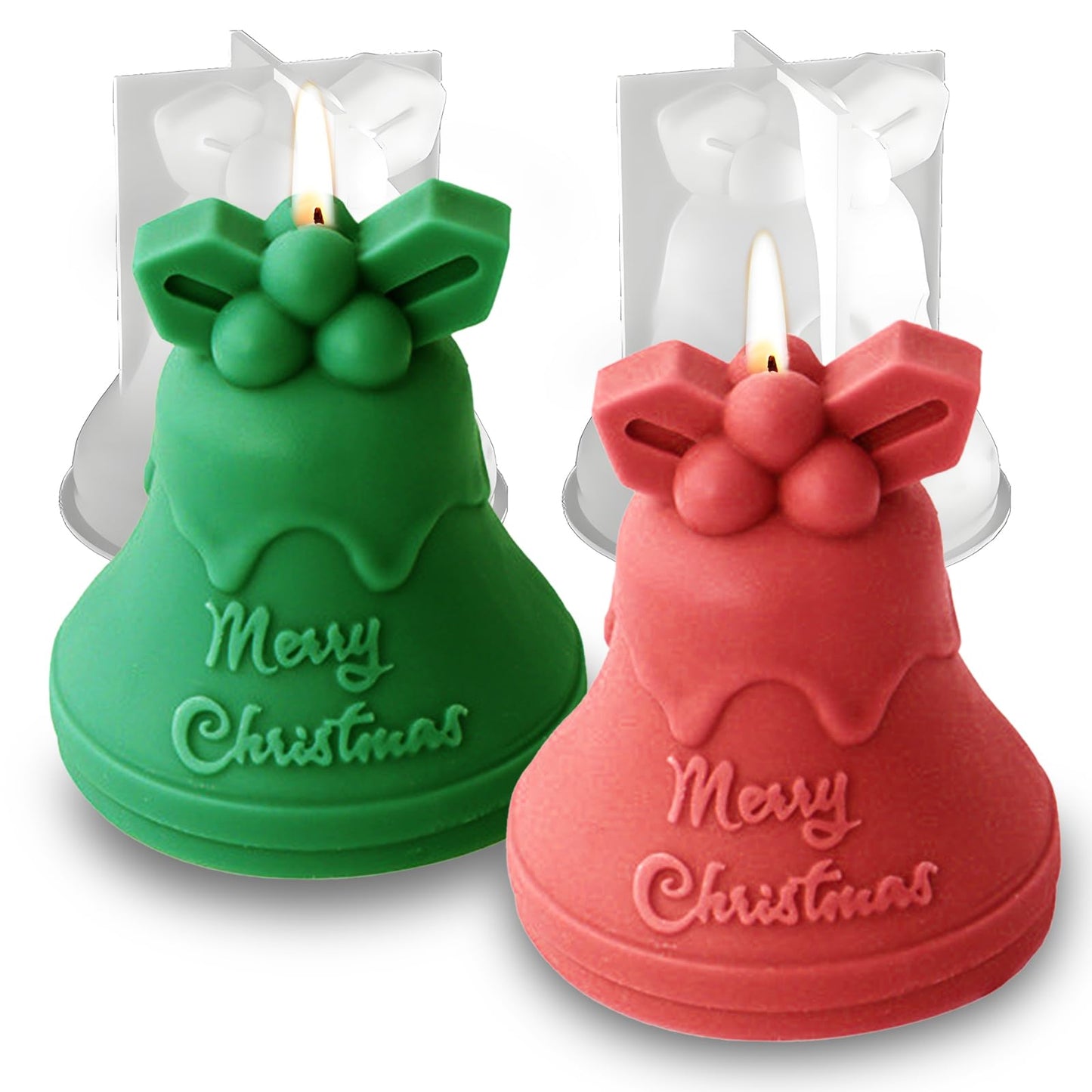 Wehous 2PCS Christmas Bell Silicone Molds for Resin Candle Soap Making, 3D Bell Candle Molds for Candle Making, Christmas Ornament Keychain Pendant Wall Hanging Car Freshie Art Craft Mold Kit Decor