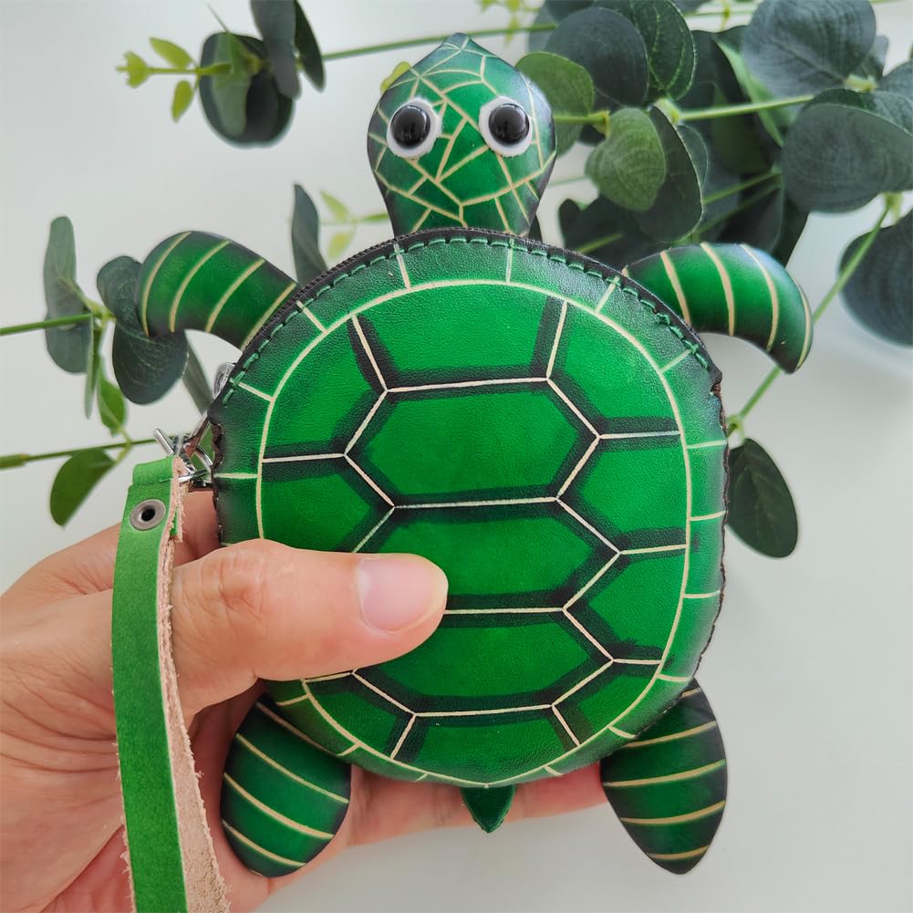 Yzikema 1 Pcs Leather Zipper Coin Purse Turtle Shaped Wallet, Wrist Bag,Coin Organizer, Change Holder,Card Case, Mini Leather Zipper Storage Bag for Women