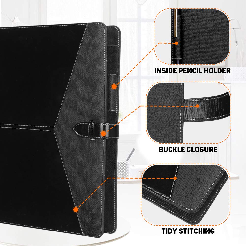 Toplive Padfolio 3 Ring Binder Organizer Business Portfolio Folder for Women, A4/ Letter Size PU Leather Professional Portfolio Padfolio for Interview Conference Presentation, Black