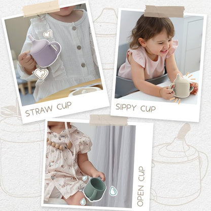 Moonkie Silicone Baby Sippy Cups | 3 Stages Training Cup Straw Cup for Infants Toddlers and Kid | 4 oz 1Pack