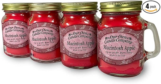 Our Own Candle Company Macintosh Apple Scented Mini Mason Jar Candle, 3.5 Ounce (4 Pack)