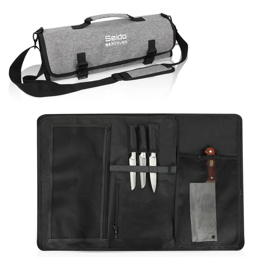 Seido Knives Chef's Knife Roll Bag (16 Slots), Waterproof Knife Storage Bag, Roll-up Knife Bag, Portable Knife Carrier, Travel Knife Bag | Culinary Knife Case for Chefs & Students