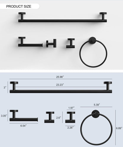 Matte Black Bathroom Hardware Accessories Set 5 Pcs SUS304 Stainless Steel Towel Rack and Toilet Paper Holder Set 26 Inch Towel Bar Set Wall Mounted by HOMEMYSTIQUE