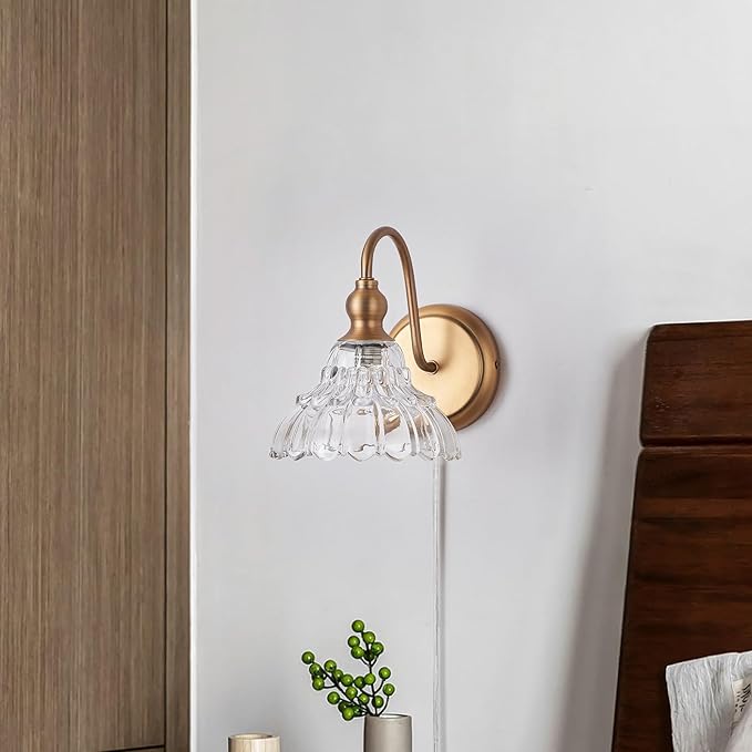 Modern Plug in Wall Sconces Brass Vintage Wall Light Fixtures Antique Vanity Lights for Fireplace Bathroom Bedroom Coffee Room