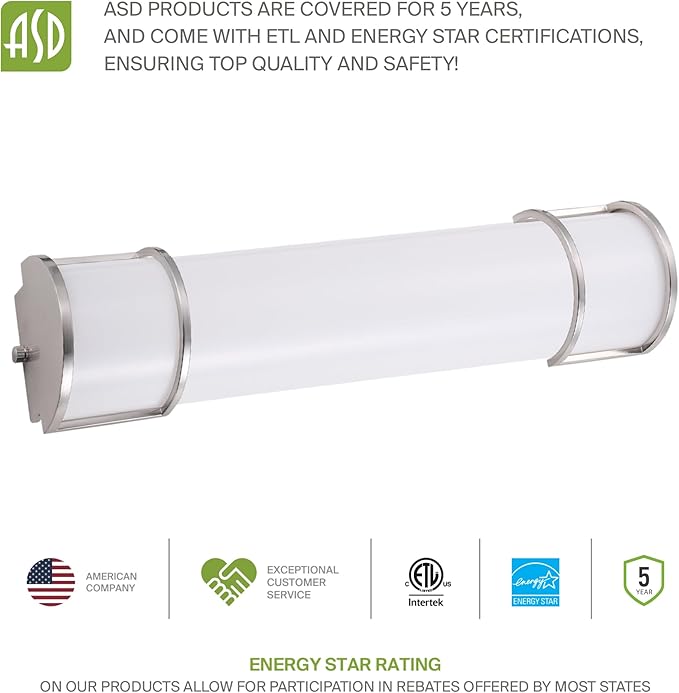 ASD LED 48" Vanity Flush Mount Light Fixture, Linear Bathroom Lighting Bar | 3CCT, Dimmable, Energy Star, ETL Listed | 35W 3200LM 3000-5000K 120V | Long Bath Wall Sconce Over Mirror | Nickel, 2 Pack